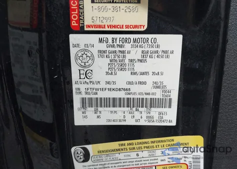 2014 Ford F-150 Xlt from USA, damaged, VIN 1FTFW1EF1EKD87665